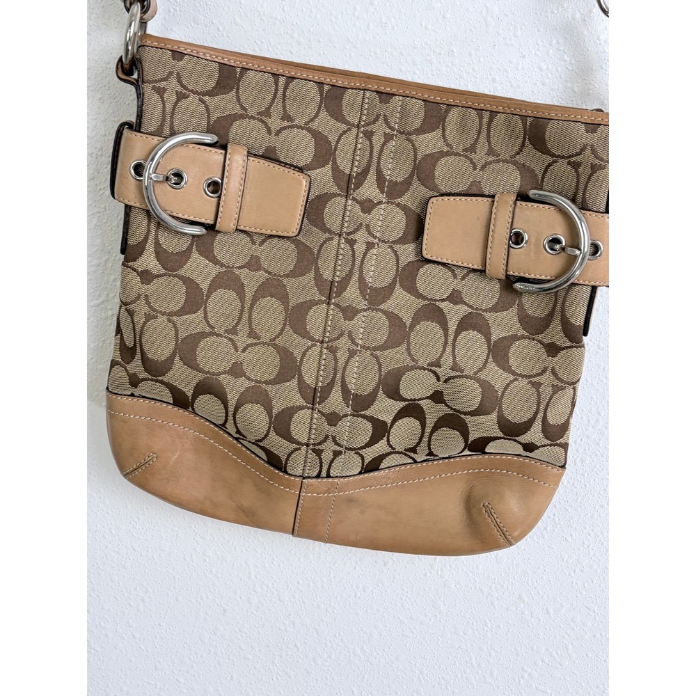 COACH Vintage Signature Canvas Buckle Crossbody Bag Brown Monogram Y2K